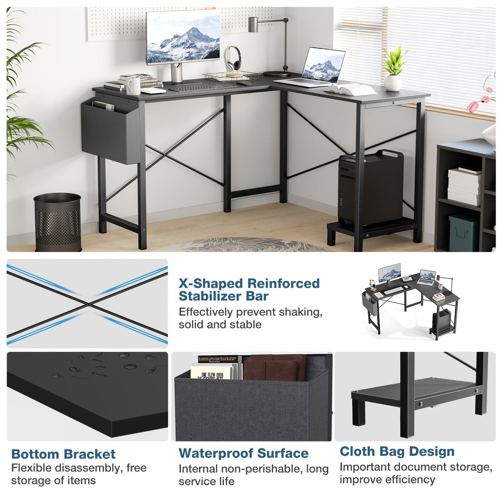 L-Shaped Gaming Desk — Wood, Storage Pocket