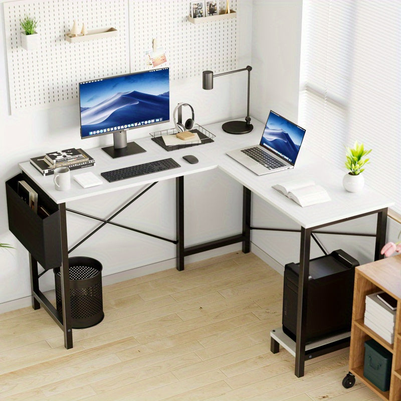 L-Shaped Gaming Desk — Wood, Storage Pocket