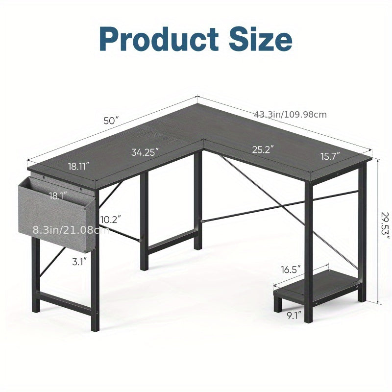 L-Shaped Gaming Desk — Wood, Storage Pocket