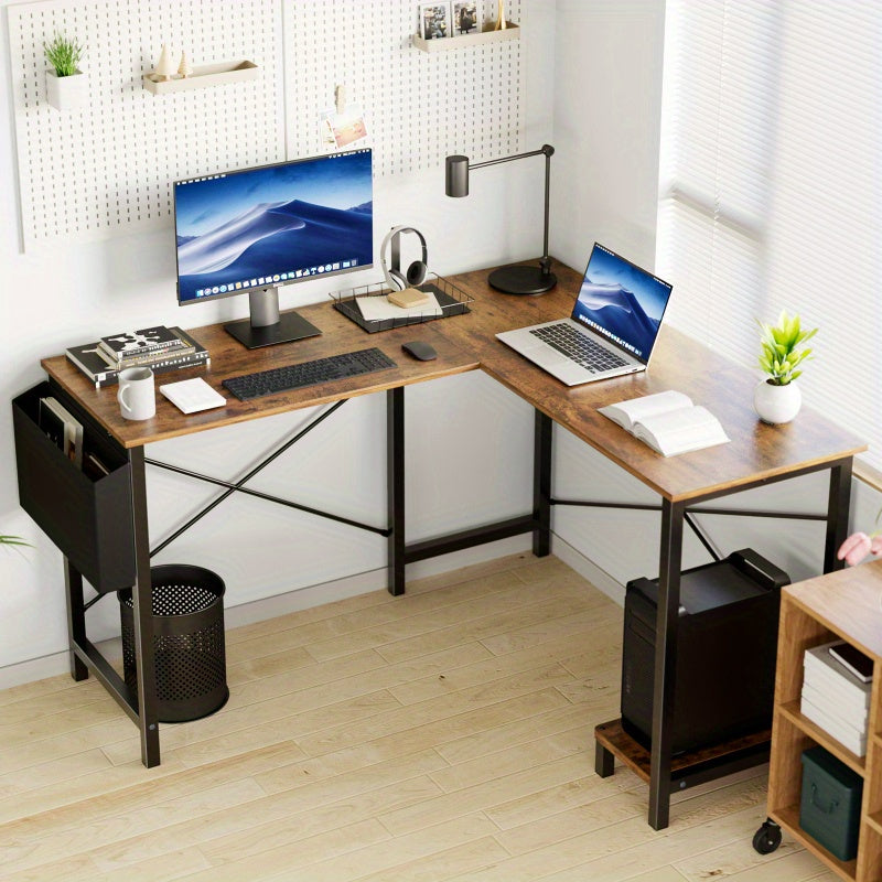L-Shaped Gaming Desk — Wood, Storage Pocket