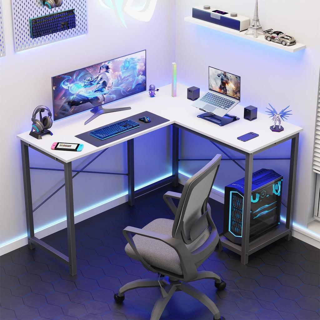 L-Shaped Gaming Desk — Wood, Storage Pocket