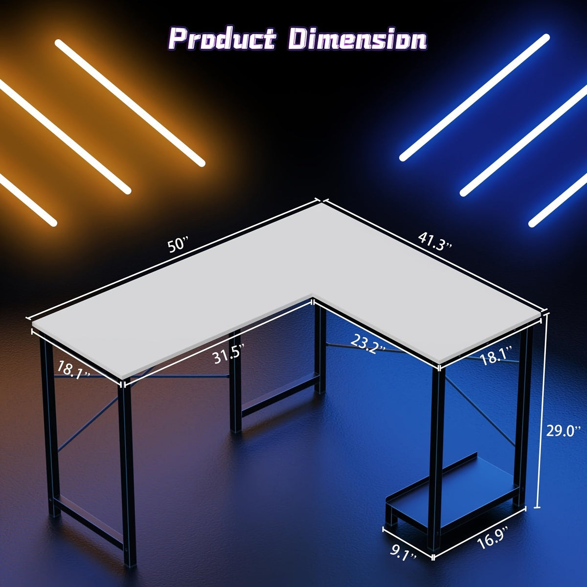 L-Shaped Gaming Desk — Wood, Storage Pocket