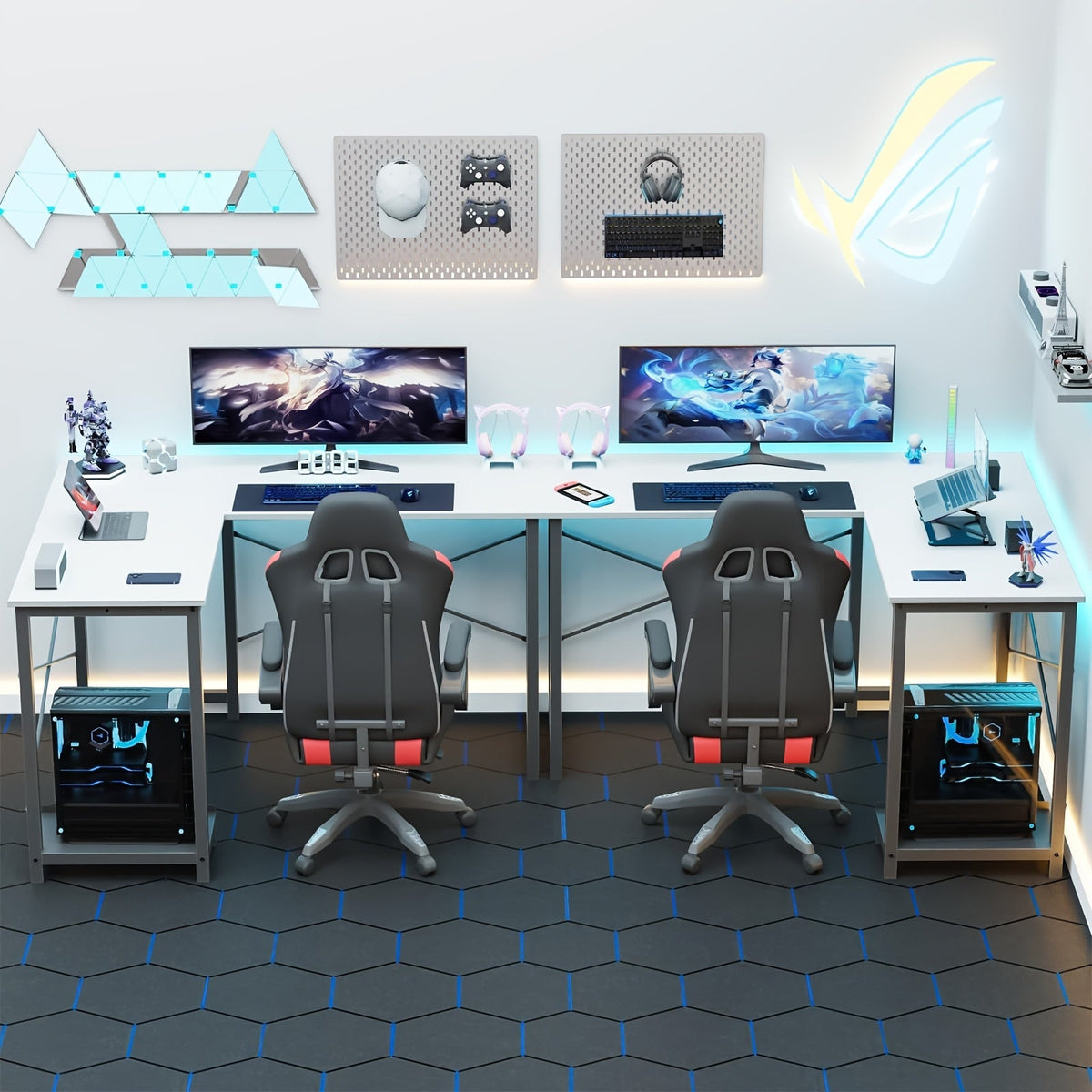 L-Shaped Gaming Desk — Wood, Storage Pocket
