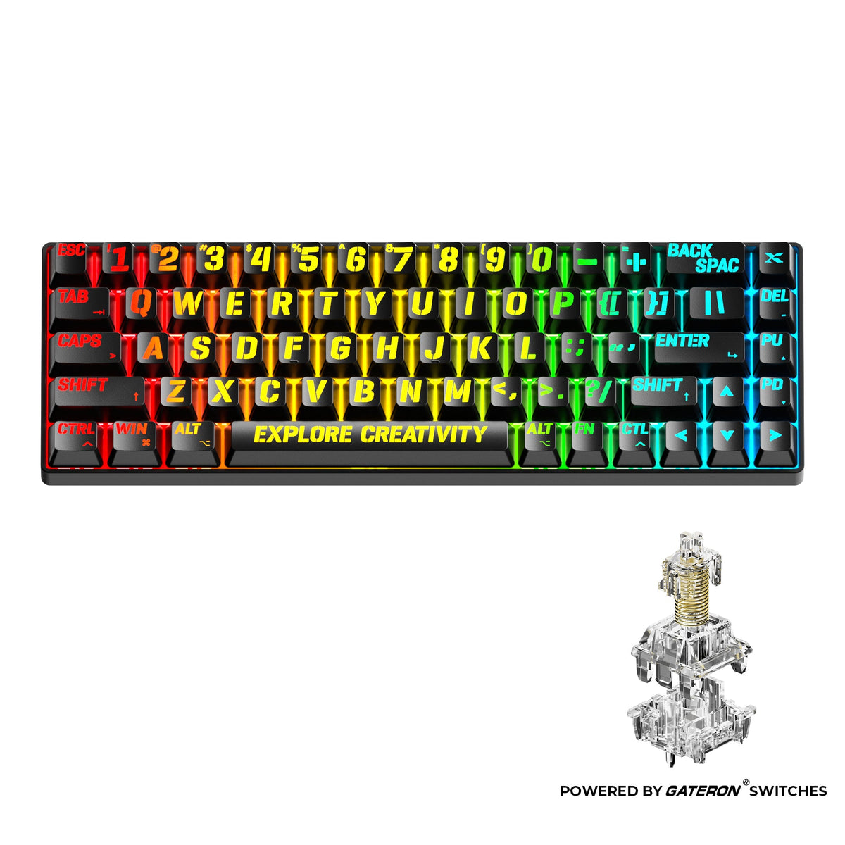 Teclado gaming XVX HE68 con efecto hall, 68% con disparo rápido y conexión por cable, en color negro con teclas mecánicas.