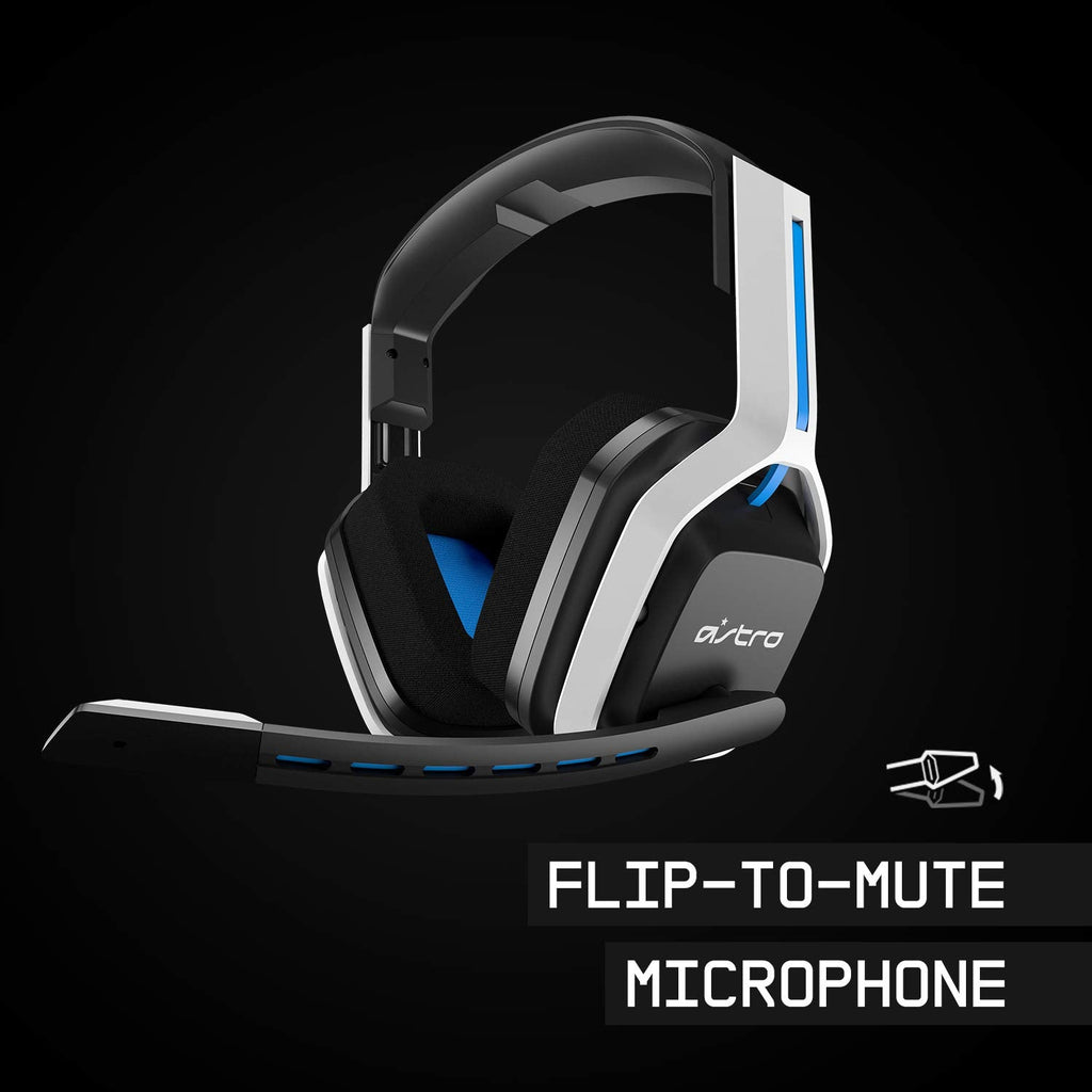 Auriculares inalámbricos ASTRO Gaming Logitech G A20 Gen 2 para PlayStation, en color blanco y azul, con diadema y micrófono.