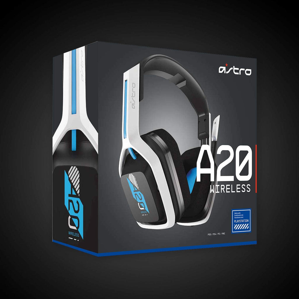 Auriculares inalámbricos Astro Gaming Logitech G A20 Gen 2 para PlayStation en blanco y azul, con diadema y micrófono ajustable