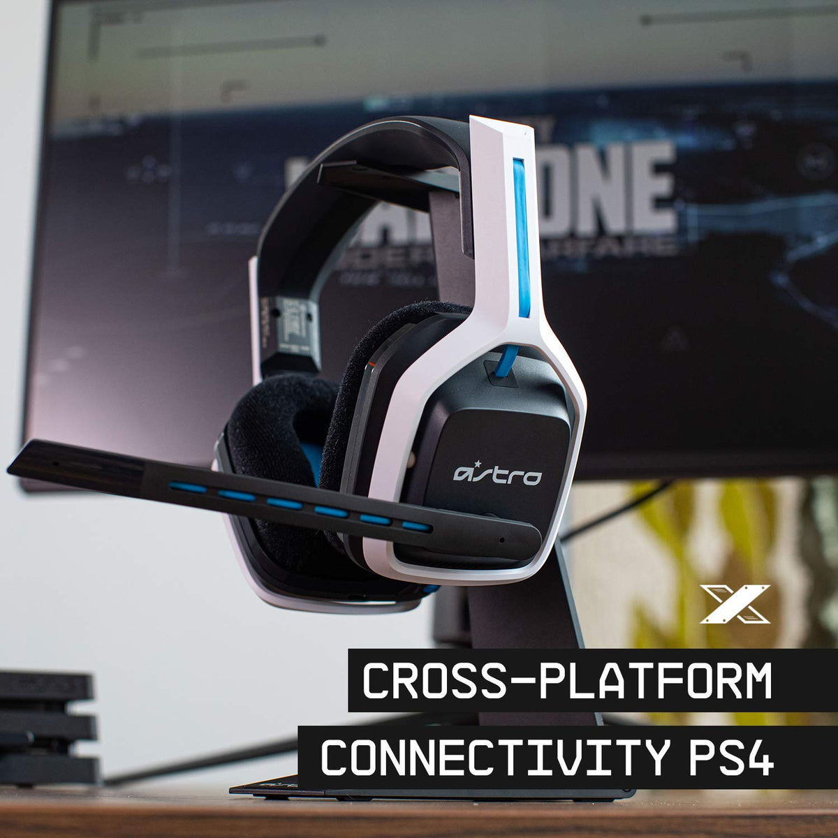 Auriculares inalámbricos ASTRO Gaming Logitech G A20 Gen 2 para PlayStation en color blanco y azul, con diseño cómodo y moderno.