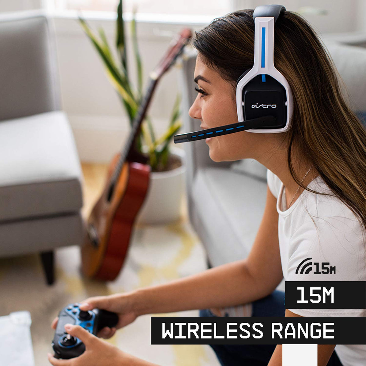 Auriculares inalámbricos Astro Gaming Logitech G A20 Gen 2 para PlayStation en color blanco y azul, con micrófono y diadema cómoda.