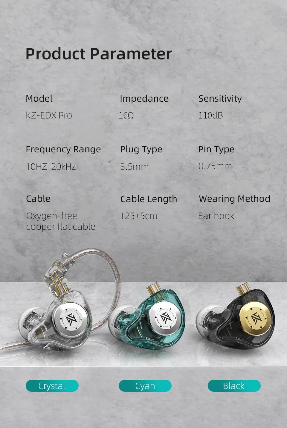 Auriculares in-ear KZ EDX Pro Selvanelle con cable, diseño dinámico, con cancelación de ruido y sonido estéreo para juegos y música.
